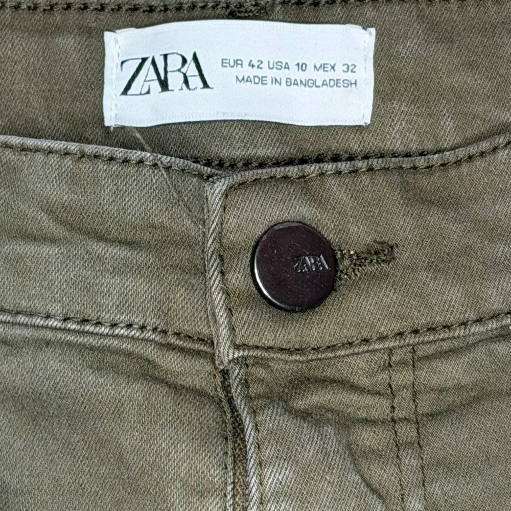 Zara Skinny Pants Women Size 10 Olive Green High Rise Stretch Join Life Eco